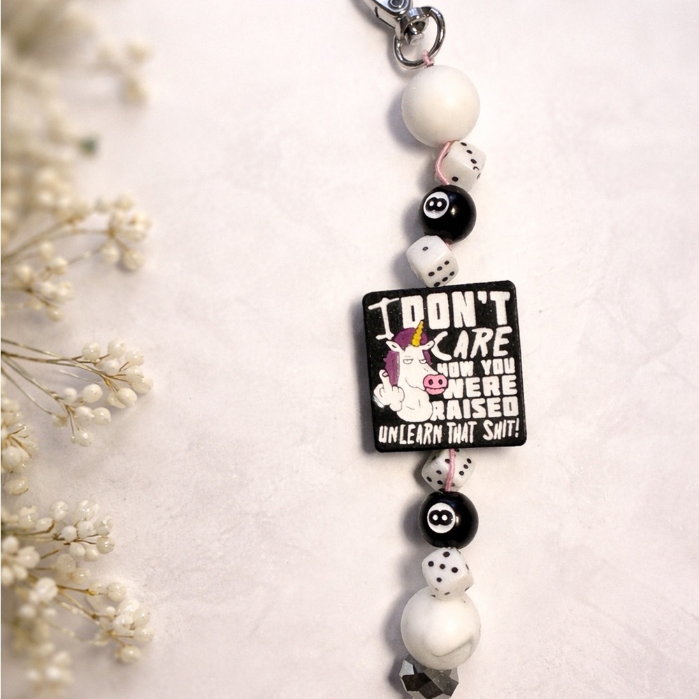 Unicorn Beaded Keychain with Quote